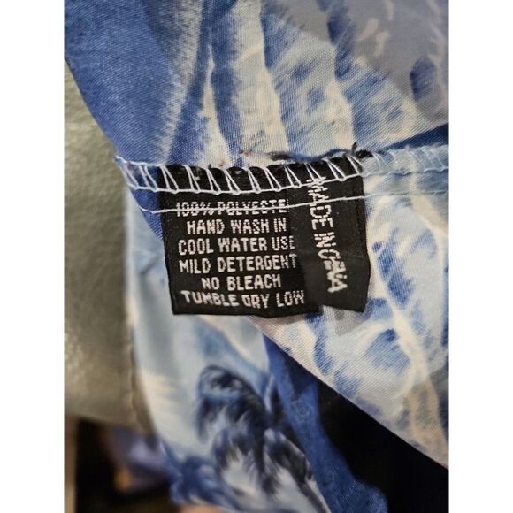 Vintage 90s Fergugini Hawaiian Shirt Mens Size Large Blue Aloha Palm Trees - Picture 10 of 10